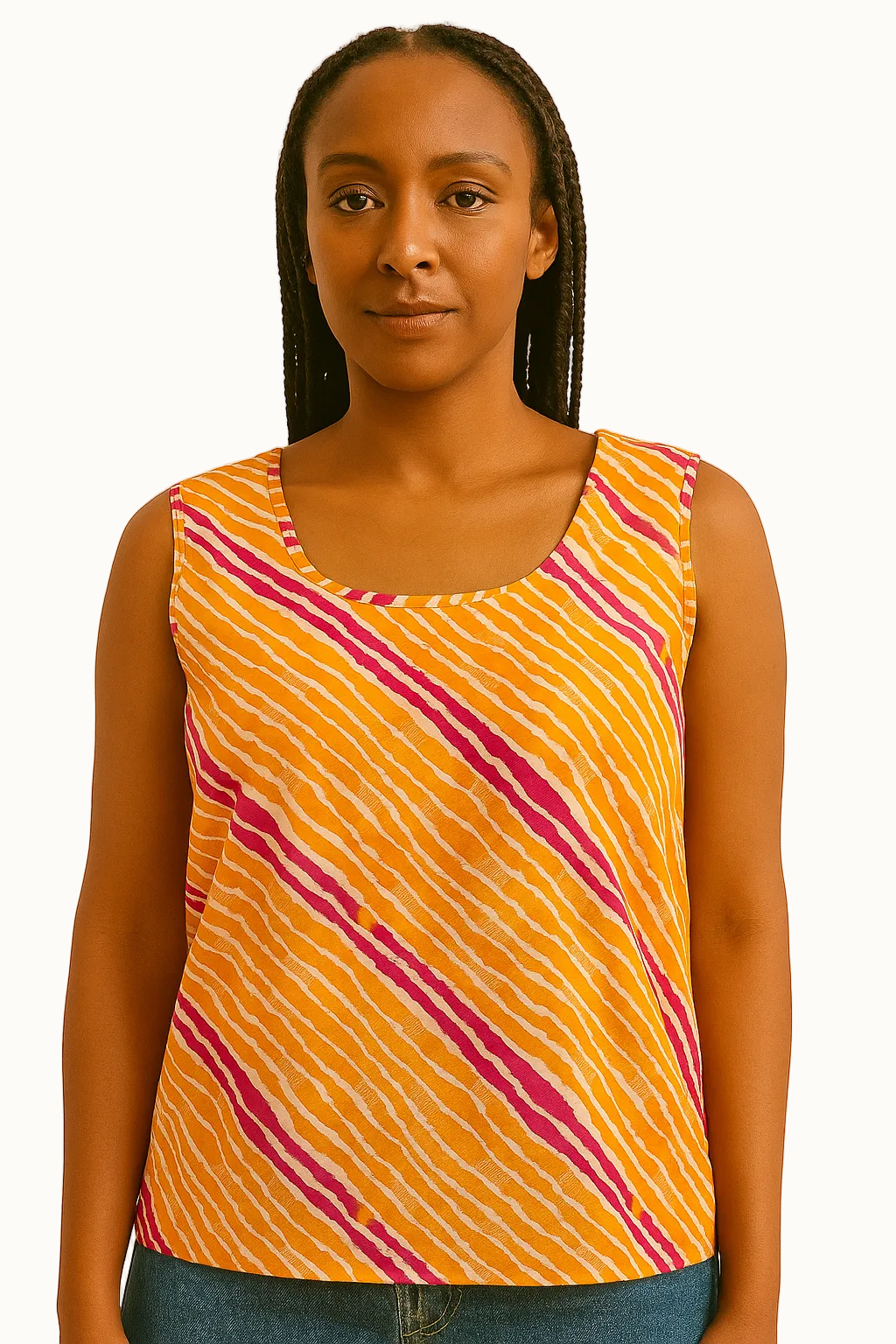 orange and pink diagonal stripes premium cotton sleeveless tank top