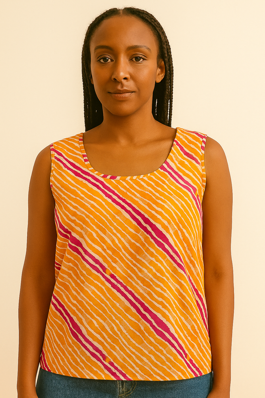 orange and pink diagonal stripes premium cotton sleeveless tank top