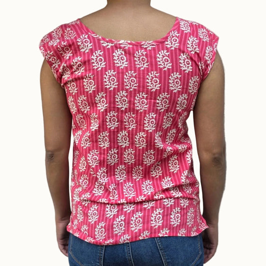 coral pink concha print with stripes premium cotton sleeveless tank top