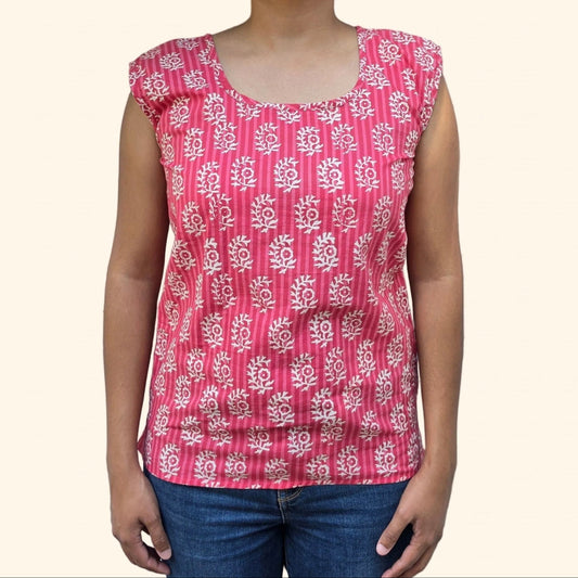 coral pink concha print with stripes premium cotton sleeveless tank top
