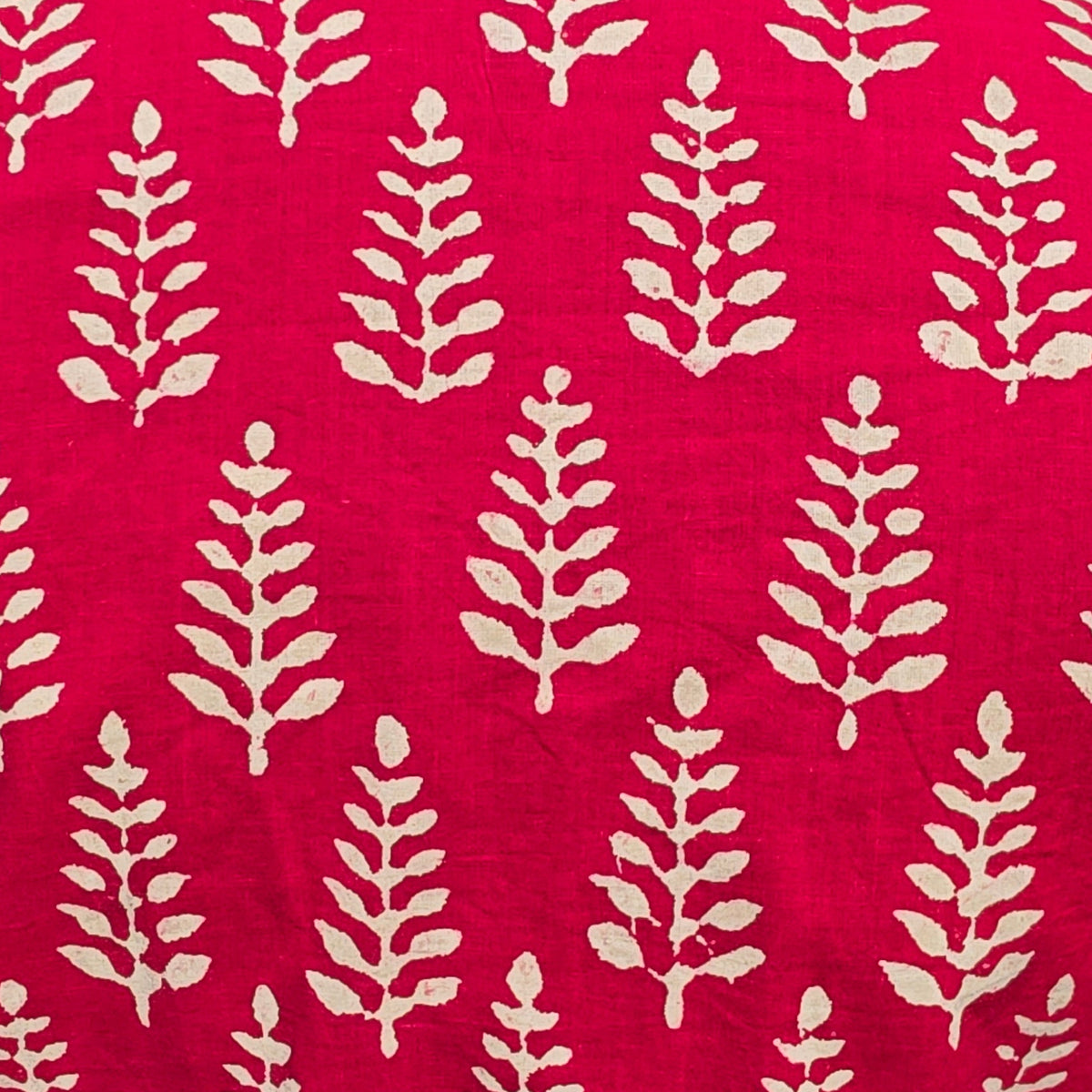 unisex red color blockprint fern print short sleeve button down shirt with pocket and wooden buttons