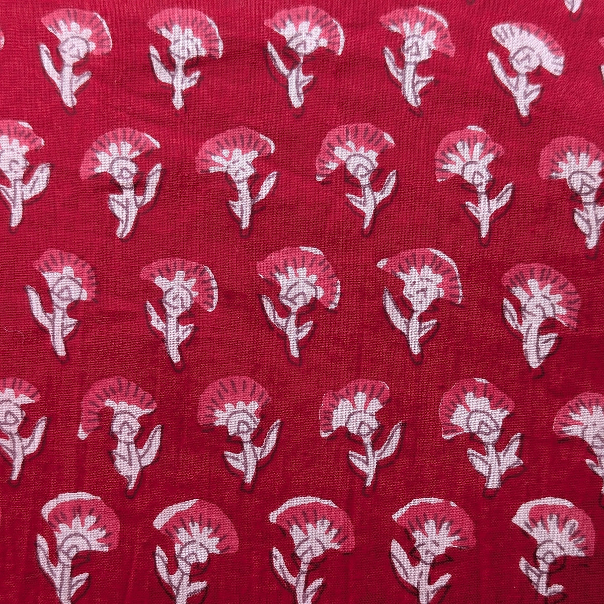 unisex red color blockprint floral short sleeve button down shirt with pocket and wooden buttons