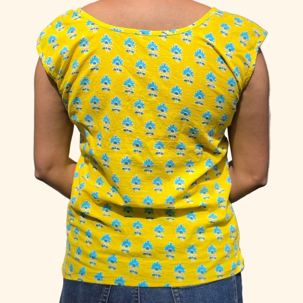 yellow floral dandelion print premium cotton sleeveless tank top